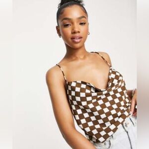 Lola May Brown and Cream Checkered Tank